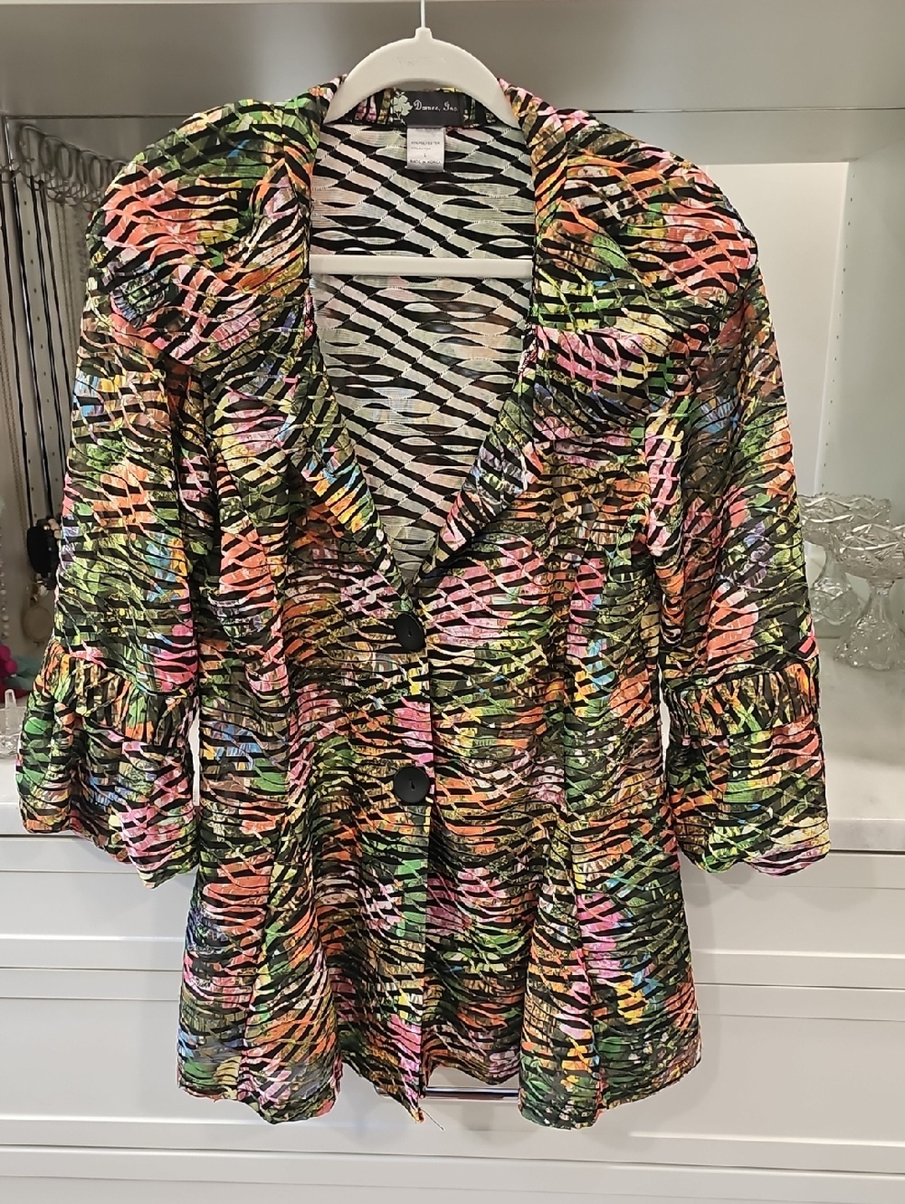INC International Concepts Multicolor Zebra Print Jacket with Black Buttons